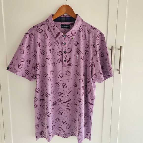 William Murray L Polo Shirt Purple Short Sleeve Groundhog Day Novelty Print Golf - Picture 2 of 8